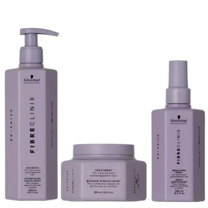 Schwarzkopf Professional Fibre Clinix De-Frizz Zestaw wygładzający Szampon 300 ml + Maska 250 ml + Spray 200 ml