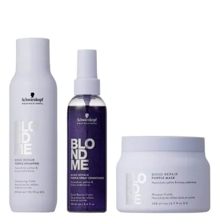 Schwarzkopf Professional BLONDME Bond Repair Purple zestaw neutralizujący włosy blond - szampon, maska, odżywka w sprayu